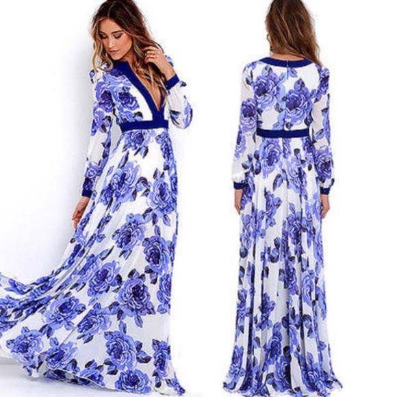 1 available V-Neck Floral Maxi Dress - Picture 2 of 4